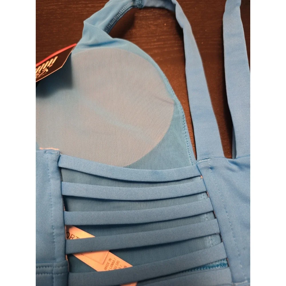 NOS 2016 Victoria's Secret Small Sports Bra Teal Blue Cage Back Plunge Front NWT